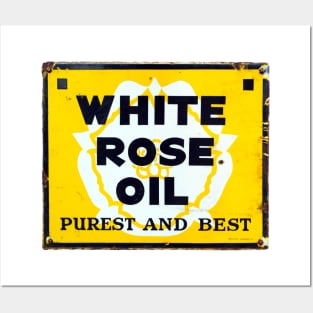 White Rose Oil, vintage restored enamel sign Posters and Art